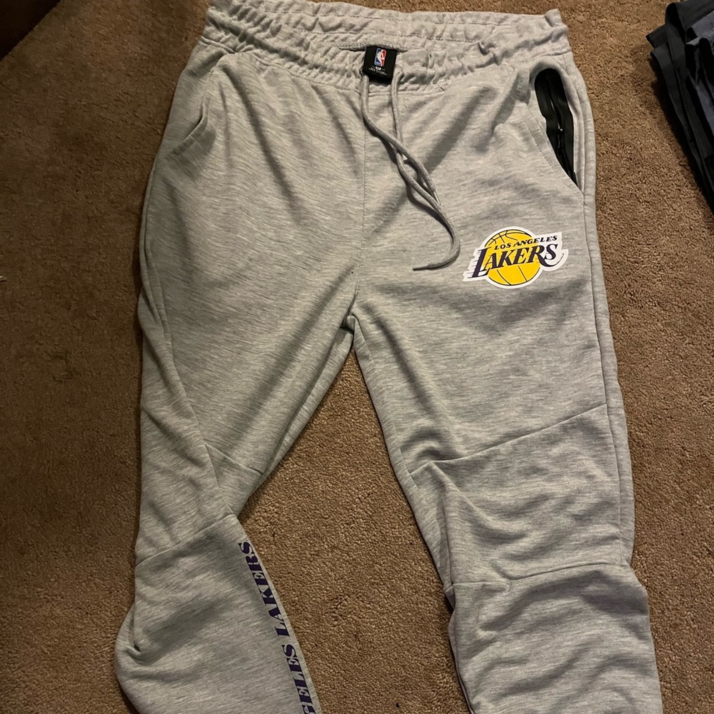 NBA Gray Sweatpants with Lakers Logo and Elastic Waistband